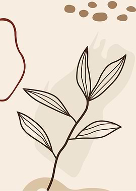 Minimalist Botanical Illustration with Abstract Shapes