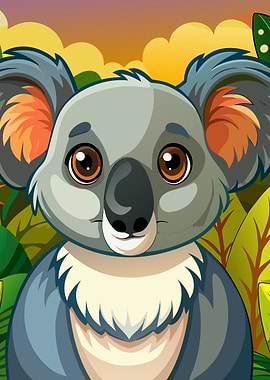 Cartoon Koala in Jungle Setting