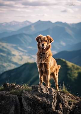 Golden Retriever on Mountain Peak