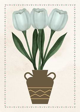 Tulips in Vase with Heart Border