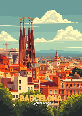 Barcelona Spring Cityscape Illustration