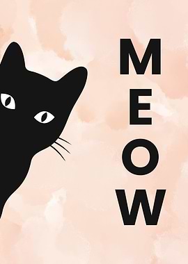 Black Cat Peeking Meow Art