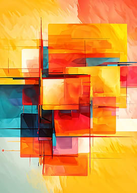 Abstract Geometric Painting with Warm Colors