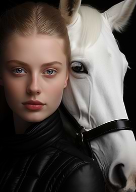 Woman and White Horse Portrait