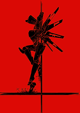 Red and Black Robot Silhouette