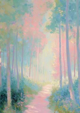 Pastel Forest Path Painting