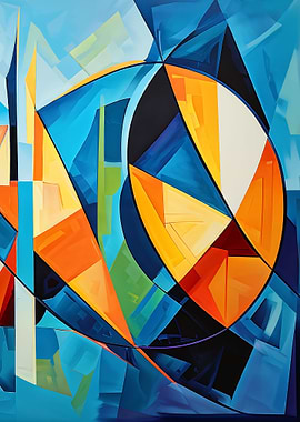 Abstract Geometric Shapes in Blue and Orange