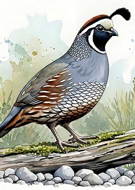 Watercolor California Quail Illustration