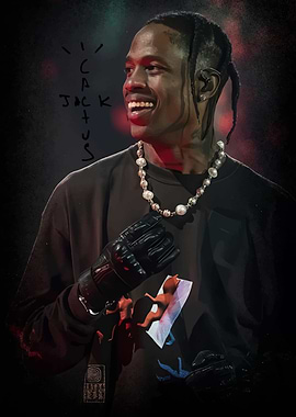 Travis Scott Portrait with Cactus Jack Logo