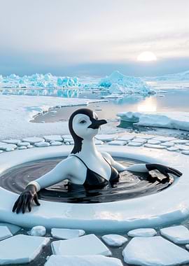 Penguin Woman in Arctic Hot Tub