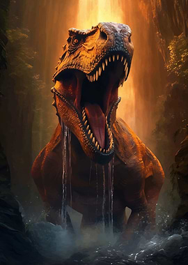 Tyrannosaurus Rex in Jungle Waterfall