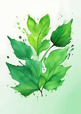 Watercolor Green Leaves