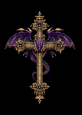 Pixel Art Dragon Cross