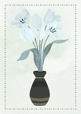 Tulips in Vase with Heart Border