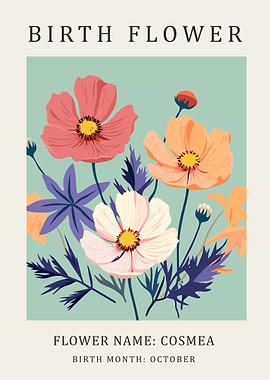 Cosmea Birth Flower October Art