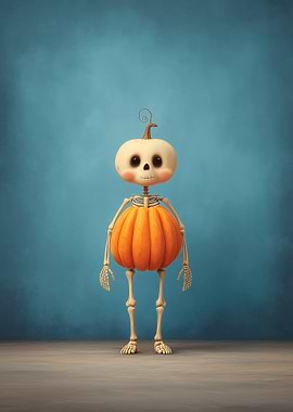 Cute Halloween Pumpkin Skeleton Character