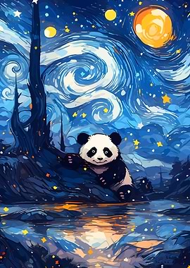 Panda in Starry Night