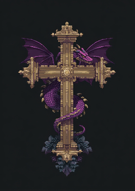 Dragon and Cross Pixel Art