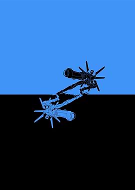 Mecha Silhouette on Blue and Black