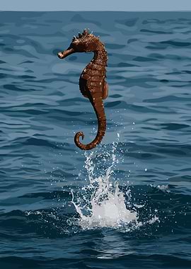Seahorse leaping from ocean water