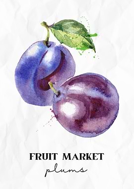 Watercolor Plums Fruit Market