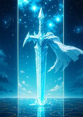 Glowing Ice Sword Fantasy Landscape