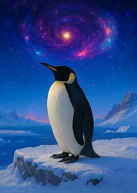 Penguin under a cosmic sky