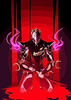 Warrior Kneeling in Red Forest