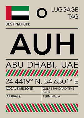 AUH Abu Dhabi, UAE Airport Luggage Tag