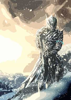 Futuristic Warrior in Snowy Landscape