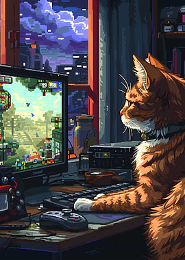 Cat Gamer Pixel Art