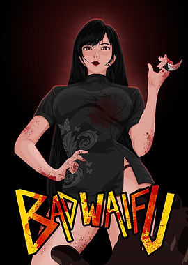 Bad waifu Anime Girl with Bloody Knife