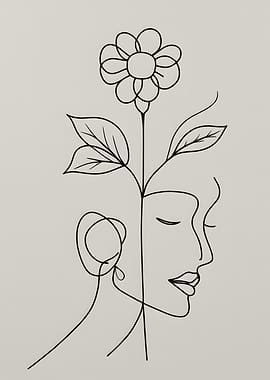 Minimalist Line Art: Woman Flower and Mind
