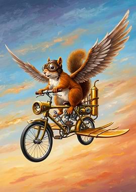 Flying Squirrel on Steampunk Bicycle