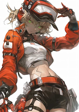 Anime Girl with Helmet and Jacket