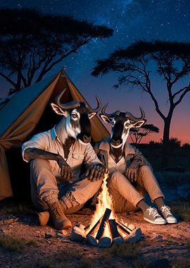 Wildebeest Camping Under Starry Sky