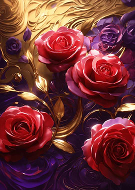 Red and Purple Roses with Gold