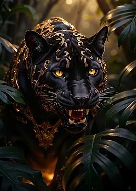 Ornate Black Panther in Jungle
