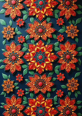 Floral Pattern with Red and Yellow Flowers