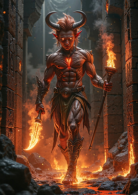 Demon Warrior in Fiery Ruins