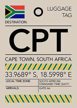 CPT Cape Town, South Africa Airport Luggage Tag
