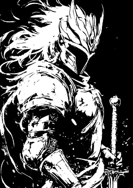 Black and White Armored Knight Illustration