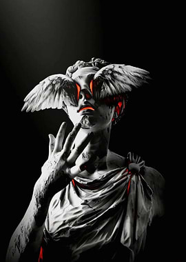 Winged Statue with Red Accents