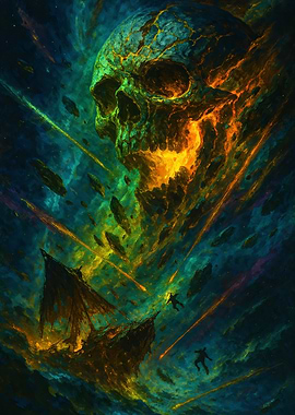 Skull, Ship, and Meteor Shower