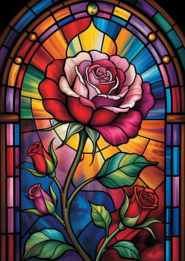 Stained Glass Rose Window Art