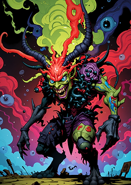 Demonic Creature with Horns and Sharp Teeth