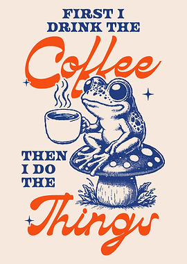 Coffee Frog on Mushroom Illustration