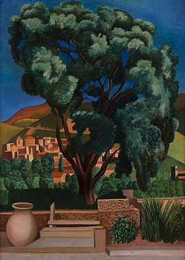 Auguste Herbin Landscape with Tree and Village Painting