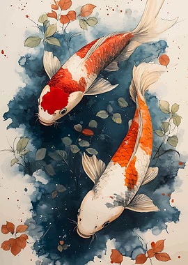 Koi Fish Watercolor Painting