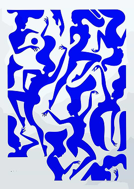 Blue Silhouette Dancers on White Background